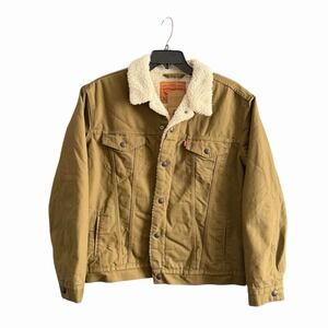 Levi's Standard Fit Mens Large Sherpa Trucker Jacket Cougar Brown Canvas Snap Up